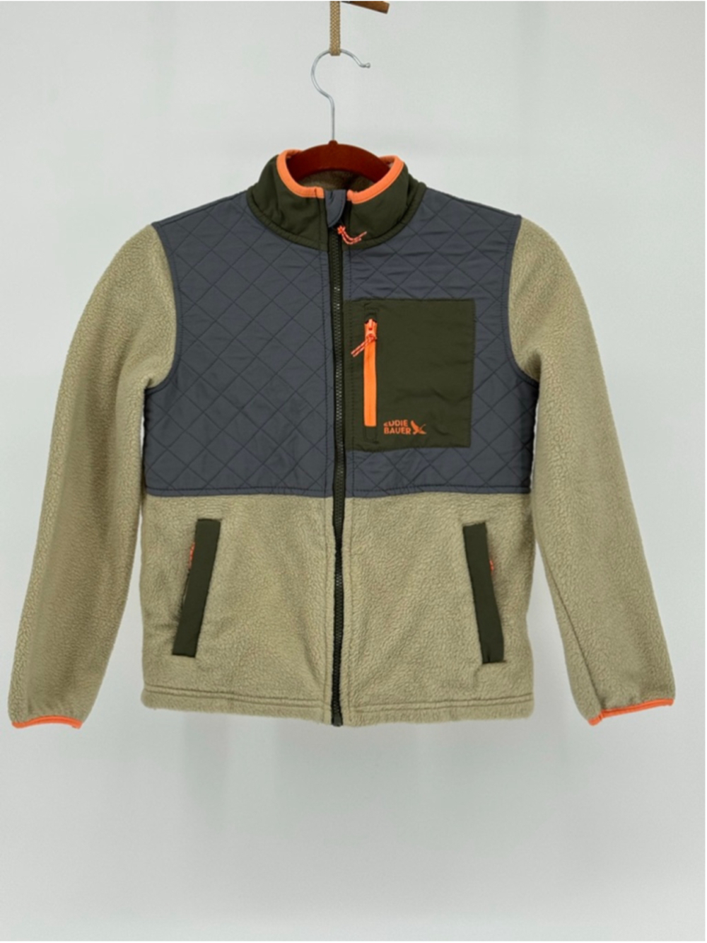 Eddie Bauer Boy's Vest Medium Beige Gray Quilted Fleece